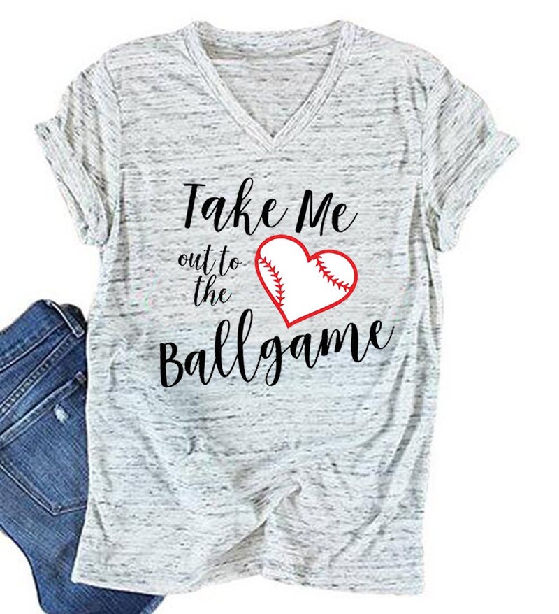 UNIQUEONE Baseball Mom T-Shirt Women Letter Print Funny Baseball Graphic Tees Tops Short Sleeve Casual Tee - Image 1